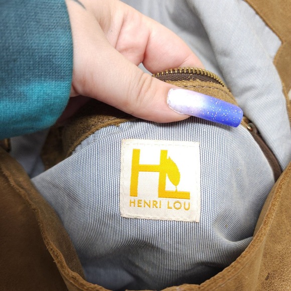 Henri Lou Womens Purse Brown Metallic Leather Hobo Slouch Large Shoulder Bag - Picture 10 of 11